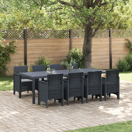 vidaXL 9-teiliges Garten Essset mit Kissen Anthrazit Poly Rattan