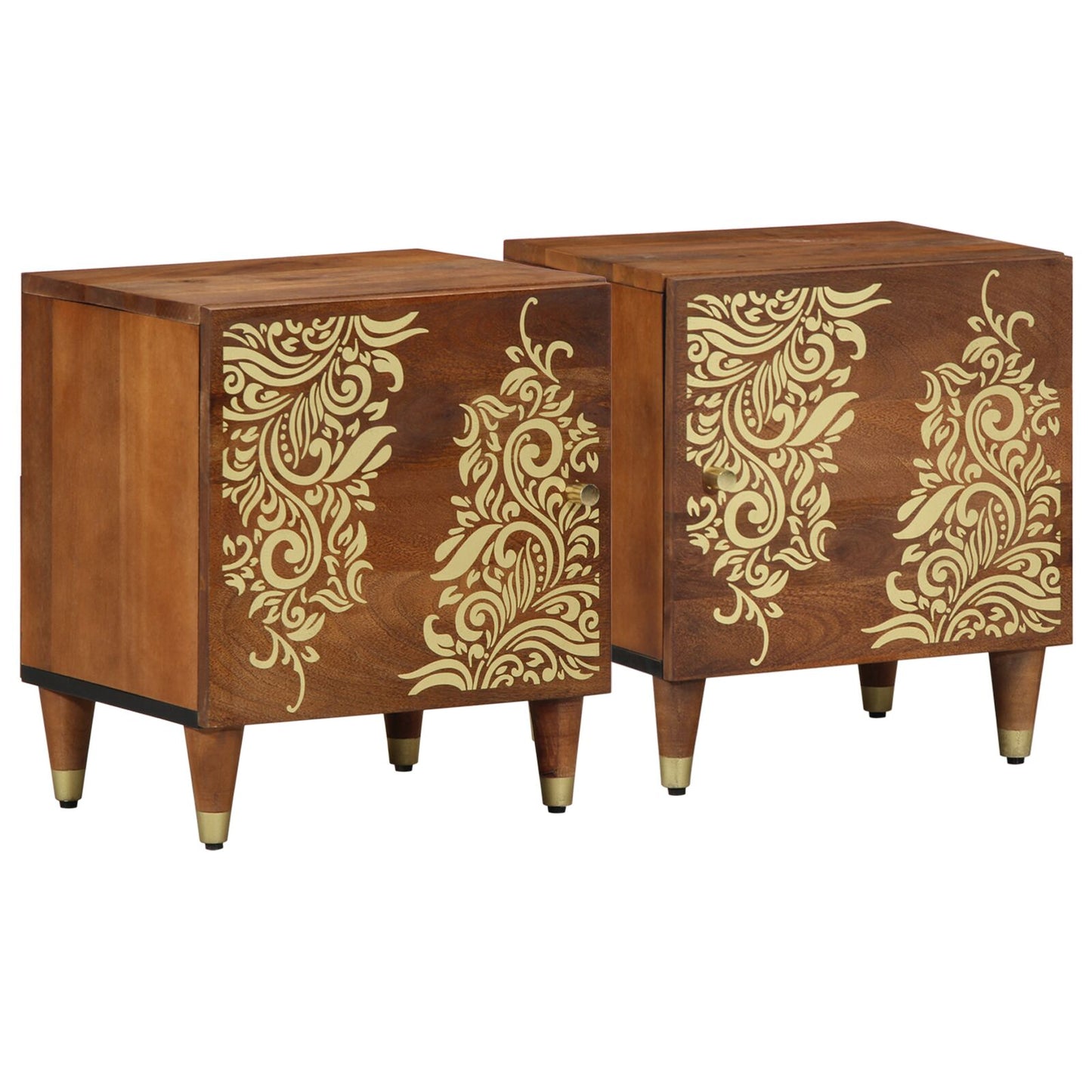 vidaXL Nachttische Honey braun Massivholz Medium Dekorative Intarsien