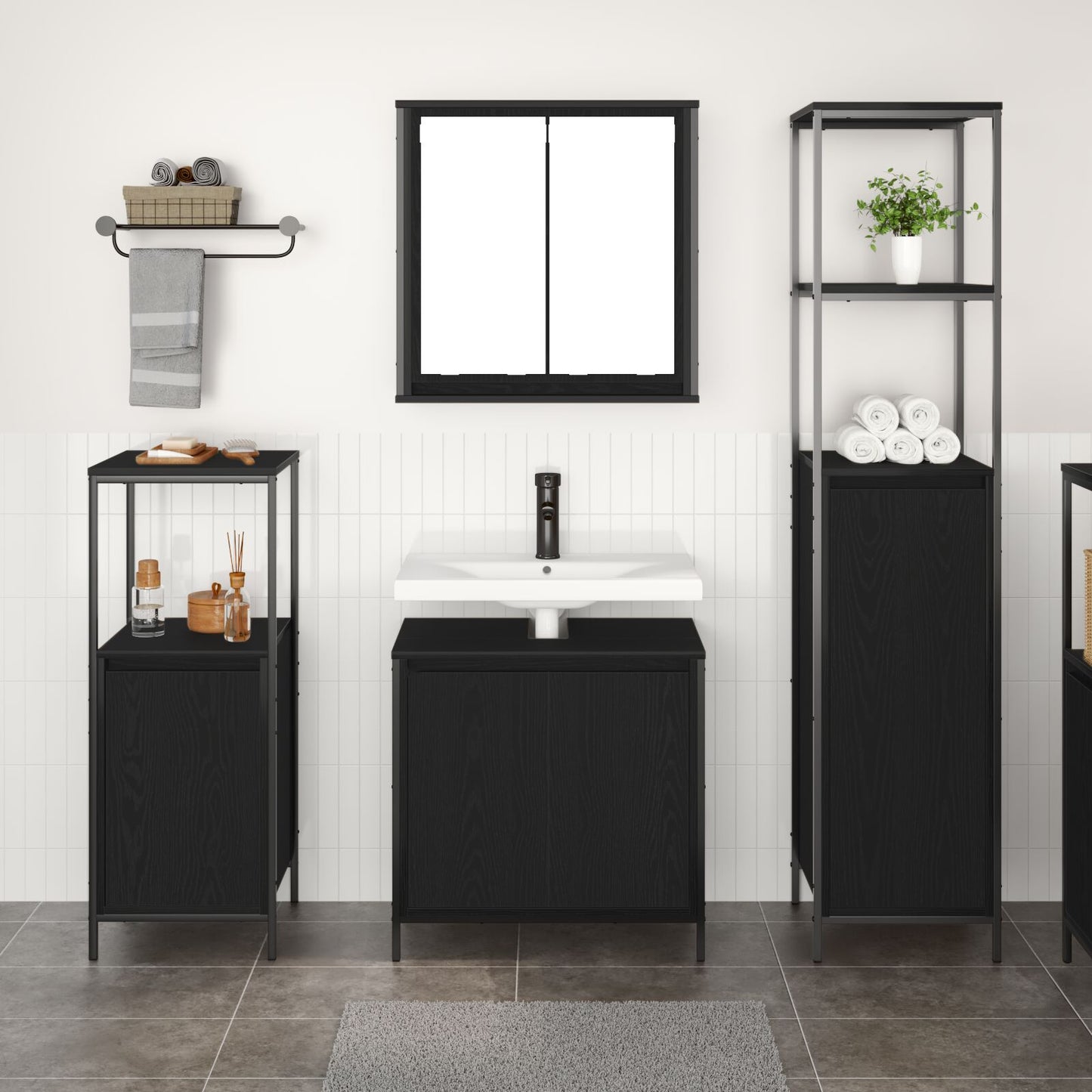 vidaXL 3-teilige Badezimmermöbel Set Schwarze Eiche Holzwerkstoff