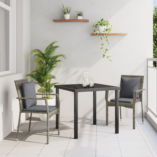 vidaXL 3-teilige Garten-Essgruppe mit Kissen Grau Poly-Rattan