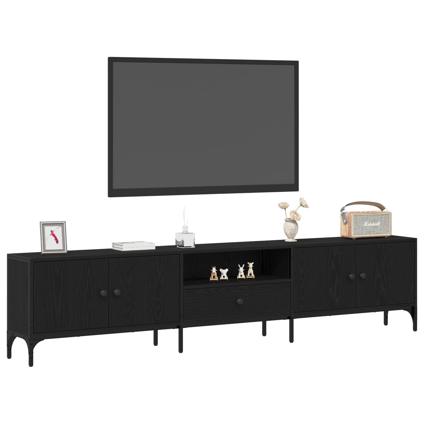 vidaXL TV-Schrank mit Schublade Schwarz Eiche 200x25x44 cm Holzwerkstoff