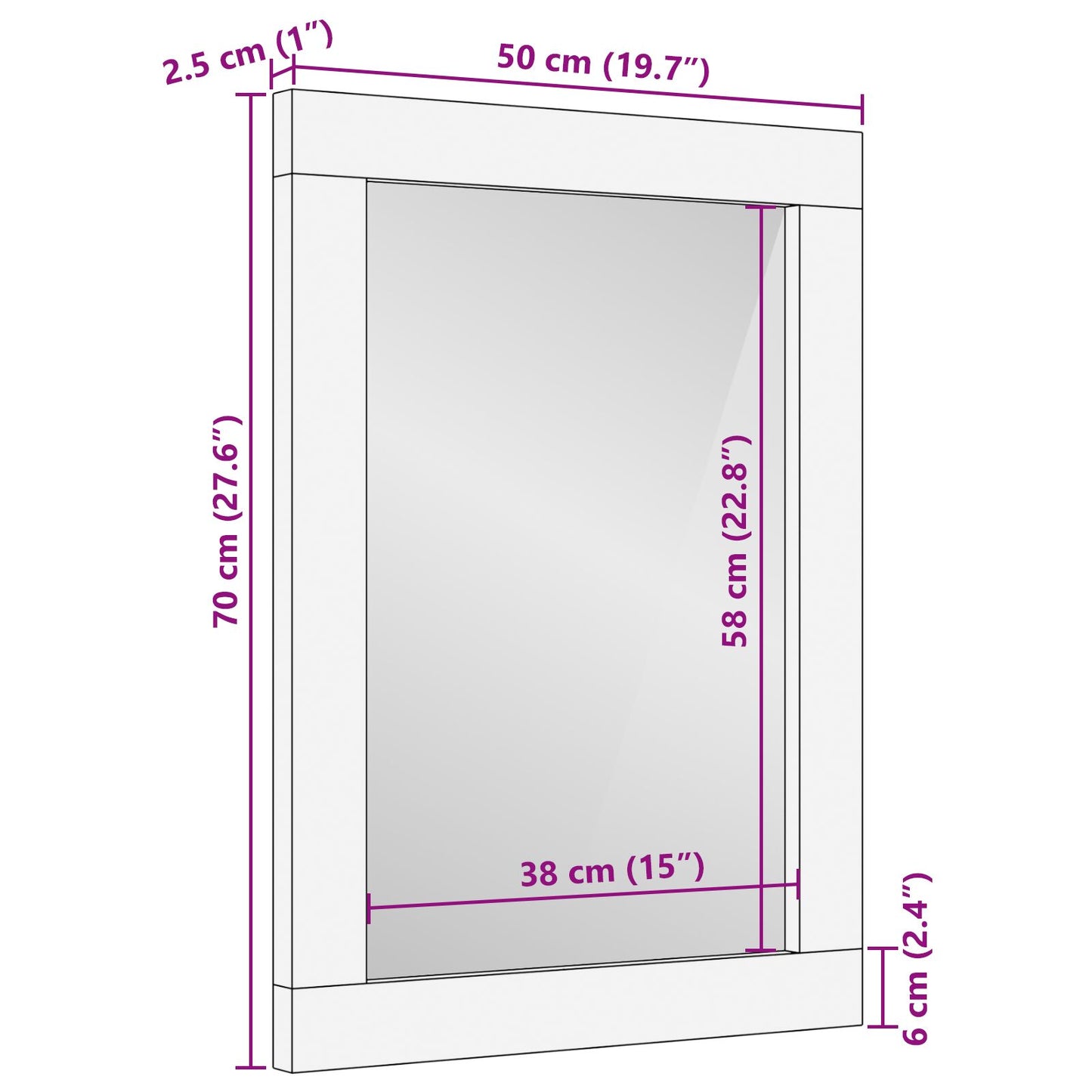 vidaXL Badezimmerspiegel 50x70x3 cm Massivholz Akazie