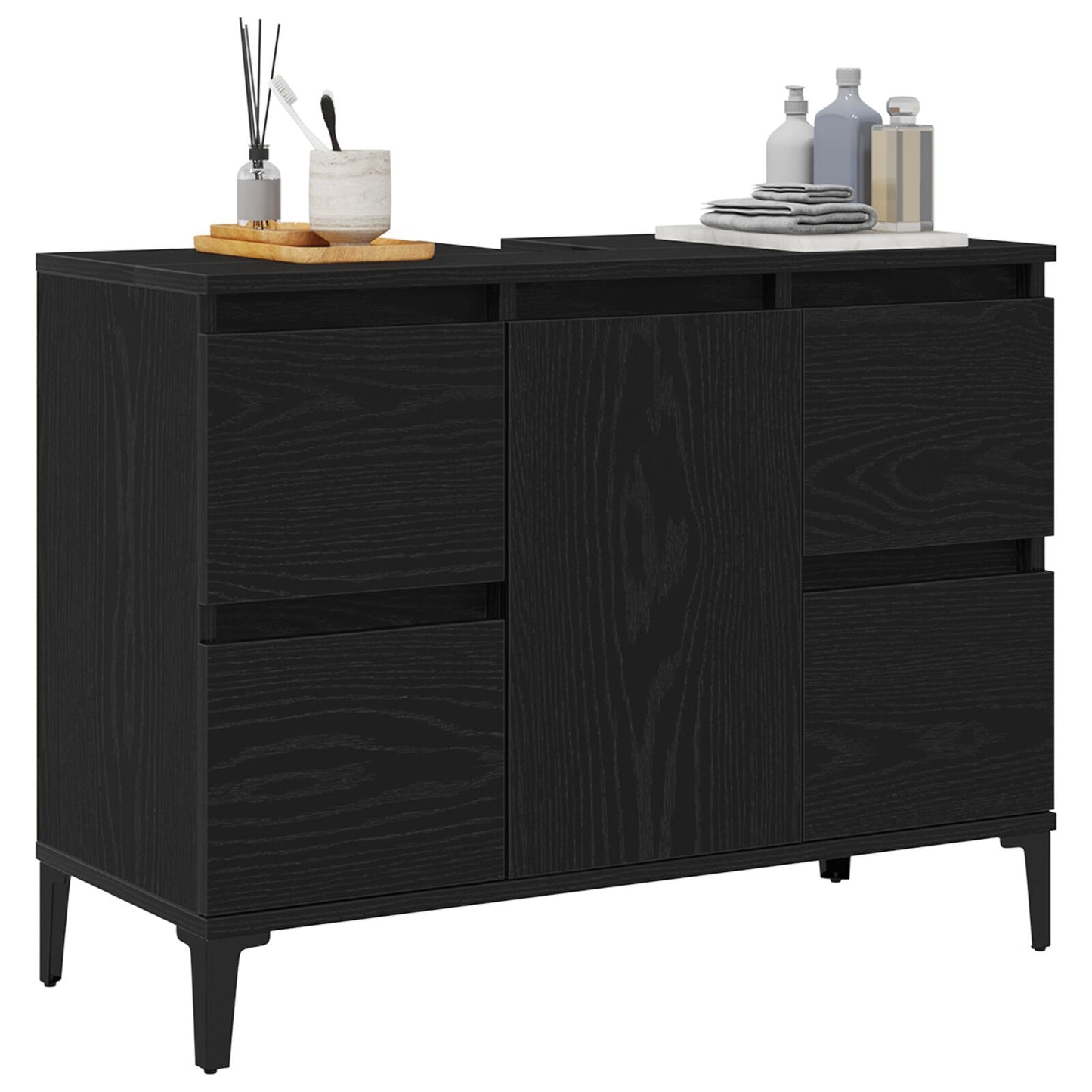 vidaXL Waschbeckenunterschrank im Badezimmer – Schwarz Eiche 80x33x60 cm aus Holzwerkstoff