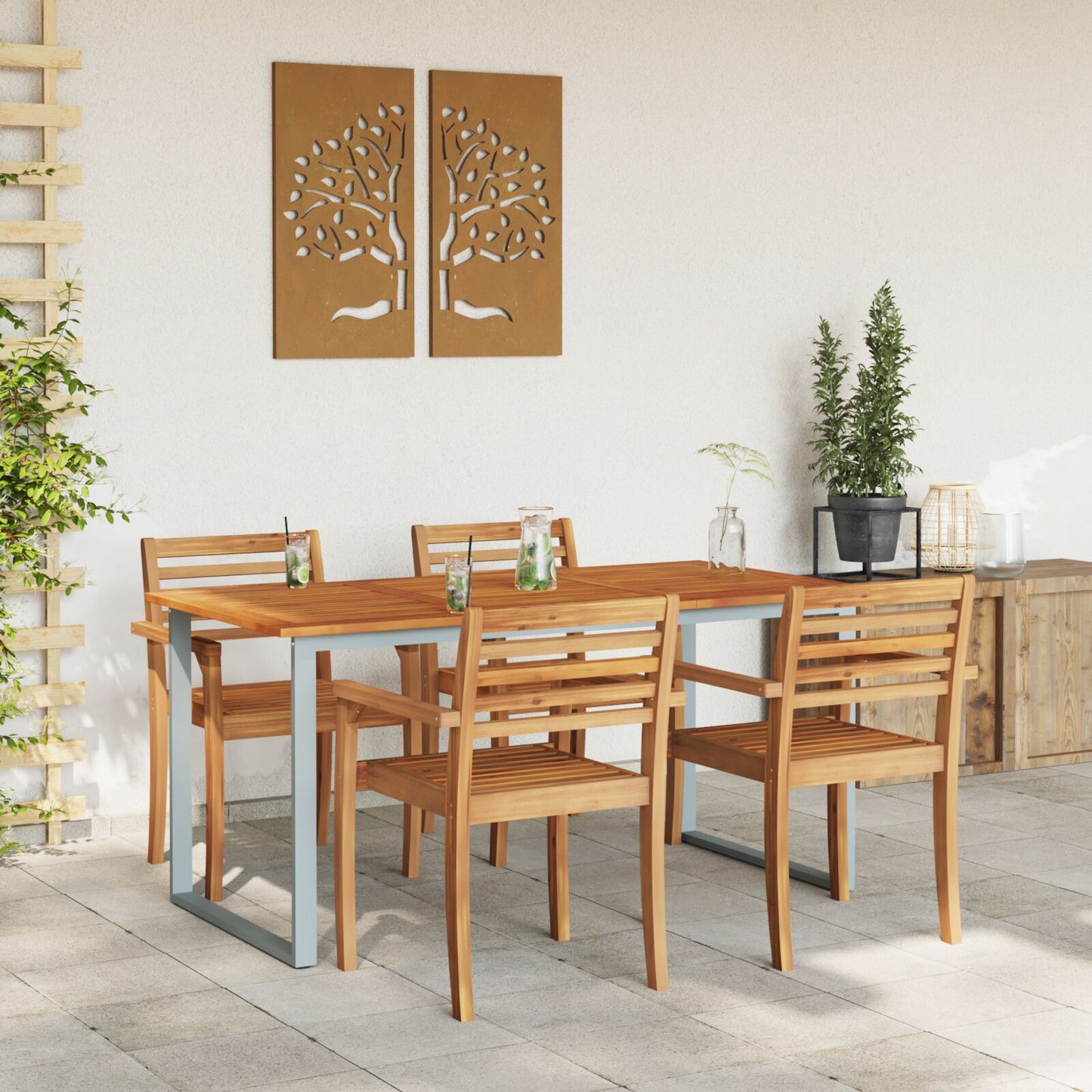 vidaXL Gartentisch Grau 160x80x75 cm Stahl & Massivholz Akazie