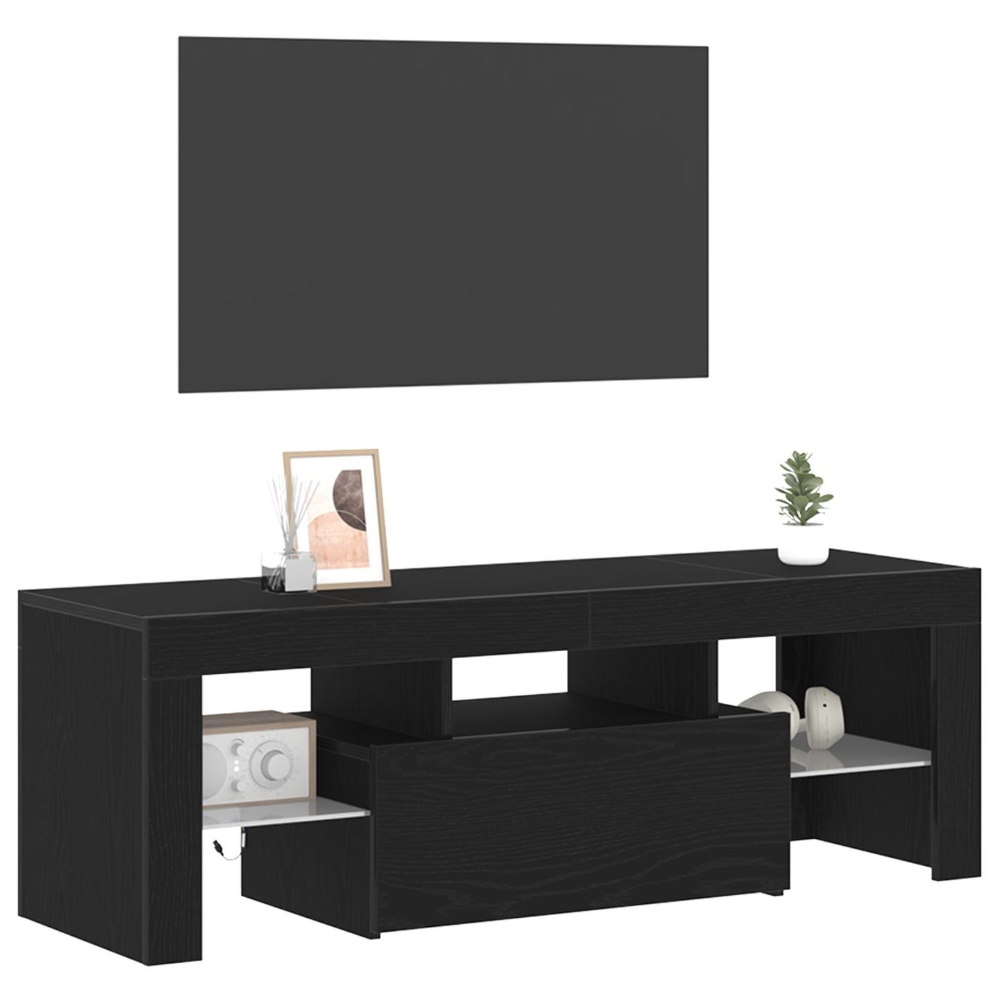 vidaXL TV-Schrank mit LED-Lichtern, schwarz, Eiche, 120x35x40 cm