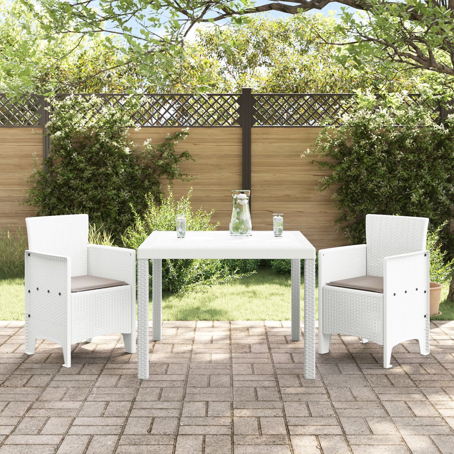 vidaXL 3-teiliges Garten Essset mit Kissen Weiß Poly Rattan
