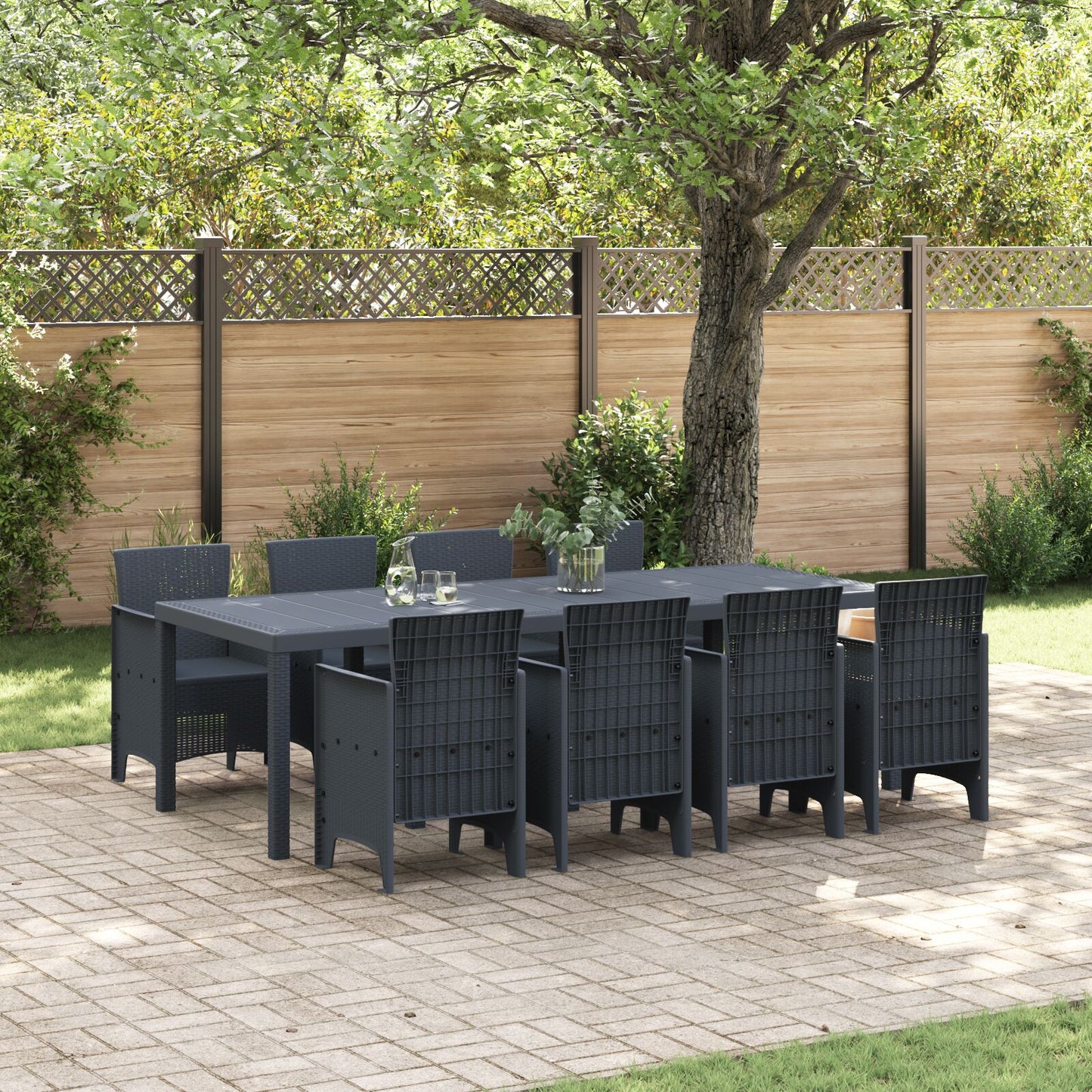vidaXL 9-teiliges Garten Essset Anthrazit Poly-Rattan
