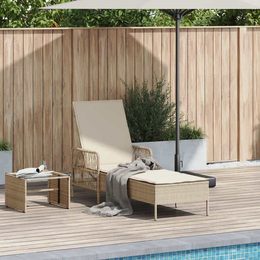 vidaXL Sonnenliege Beige und cremeweiß PE Rattan 157 x 55 x 92 cm