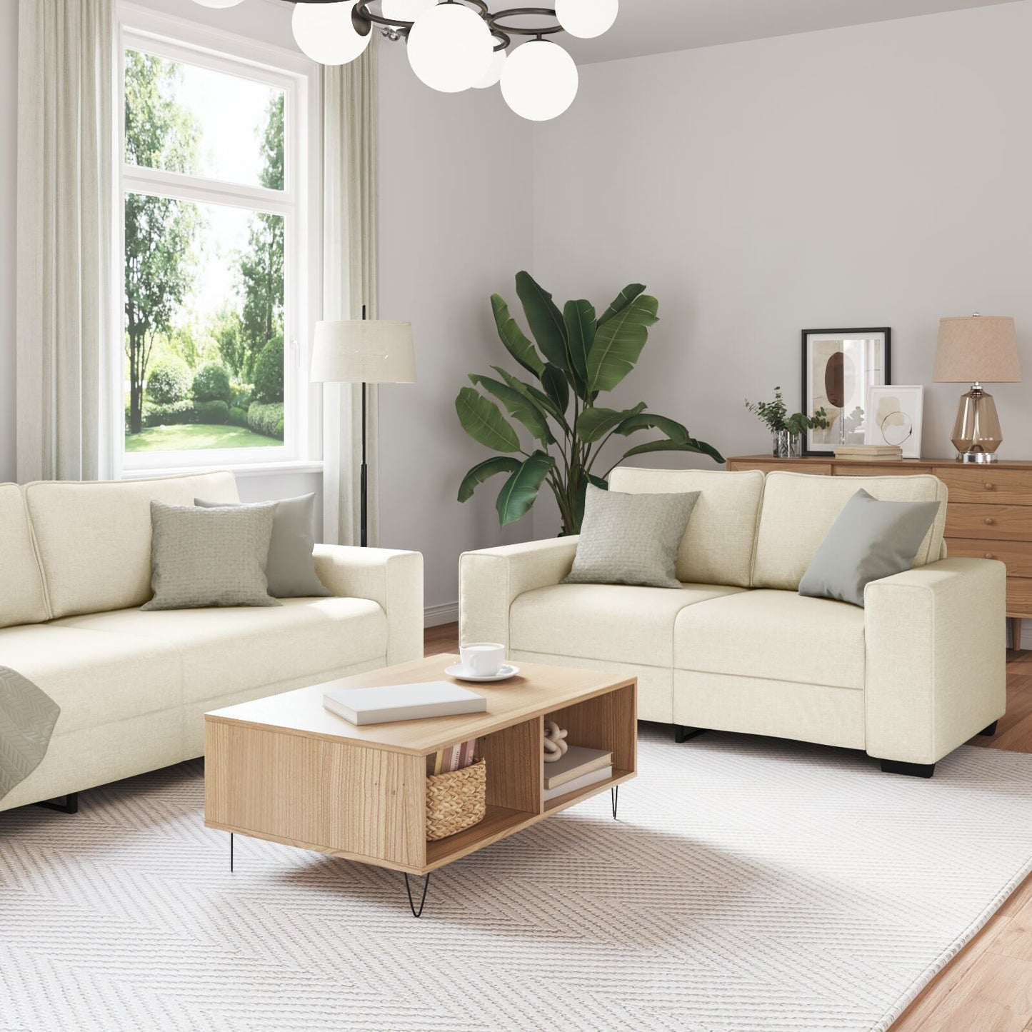 vidaXL 2-teilige Sofagruppe mit Kissen aus Leinen