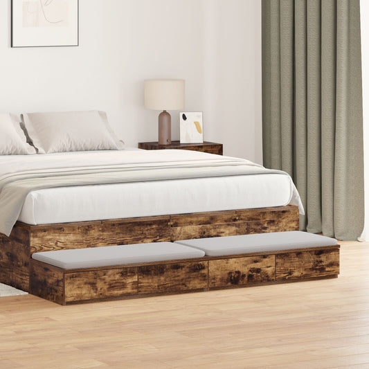 vidaXL Bett mit Schubladen in Räuchereiche 135x36,5x16,5 cm - Dekoratives Holz