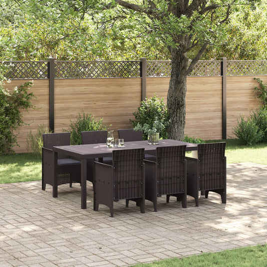 vidaXL 7-teiliges Garten-Essset mit Kissen Dunkelbraun Poly Rattan