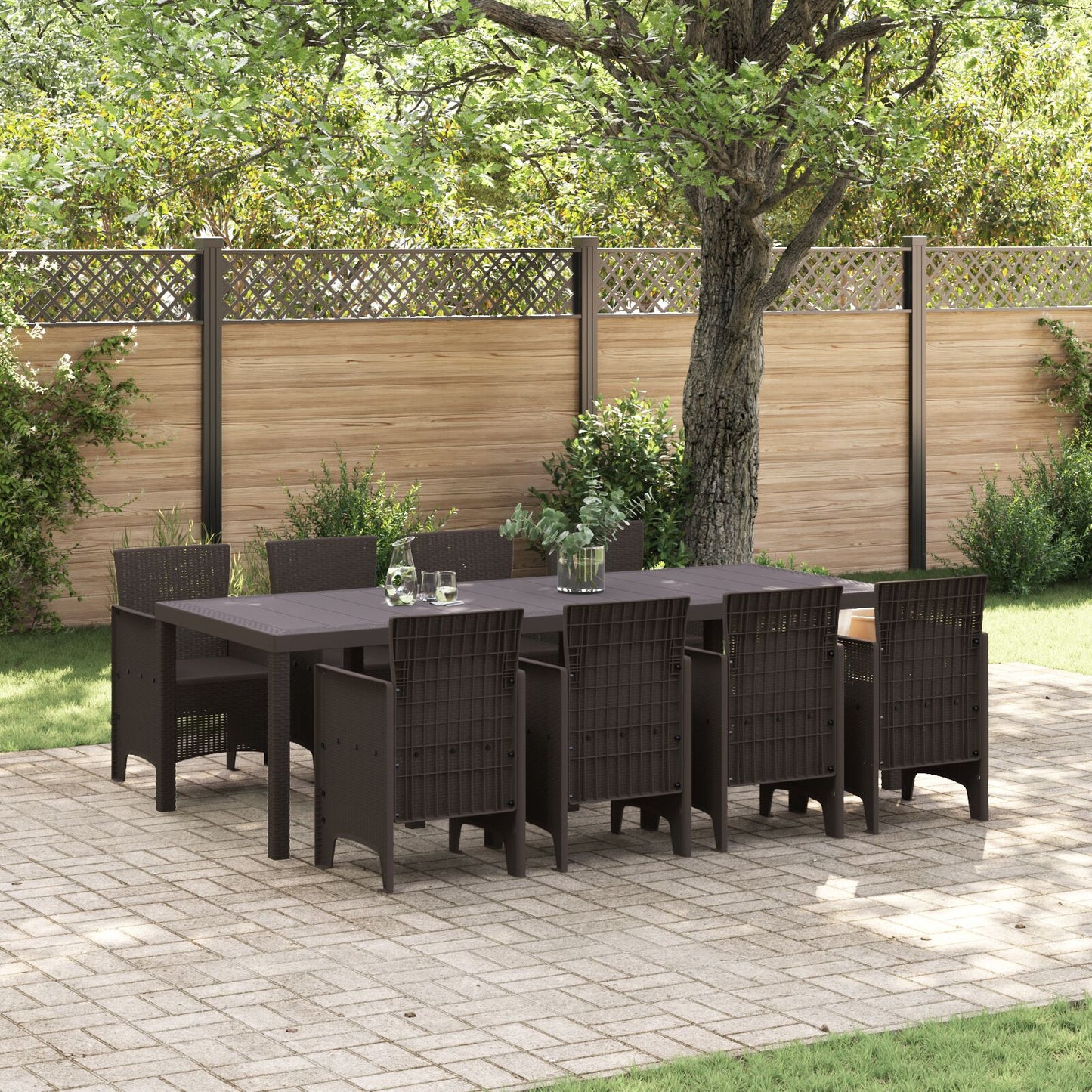 vidaXL 9-teiliges Garten-Essgruppe Braun Poly-Rattan