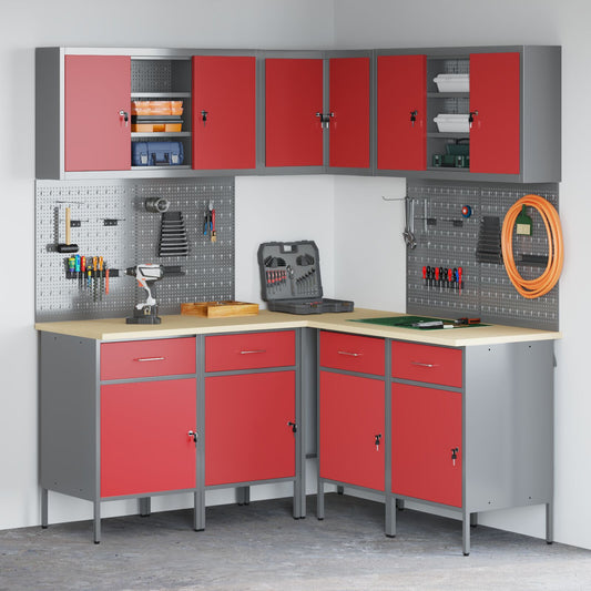 vidaXL 12-teiliges Werkstatt- und Stecktafelsatz Rot MDF und Metall