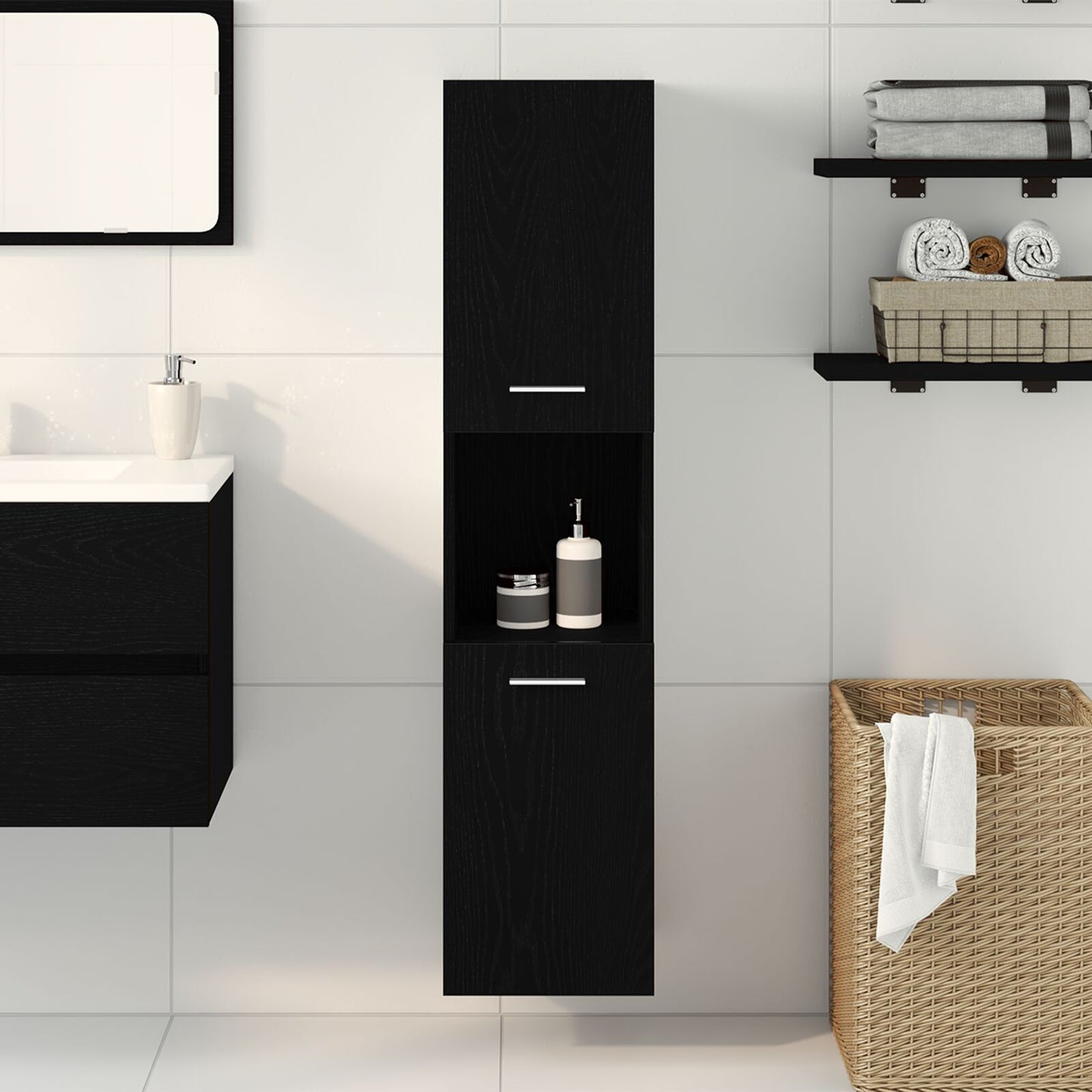 vidaXL Badezimmer Wandschrank Schwarz Eiche 30x30x130 cm aus Ingenieurholz
