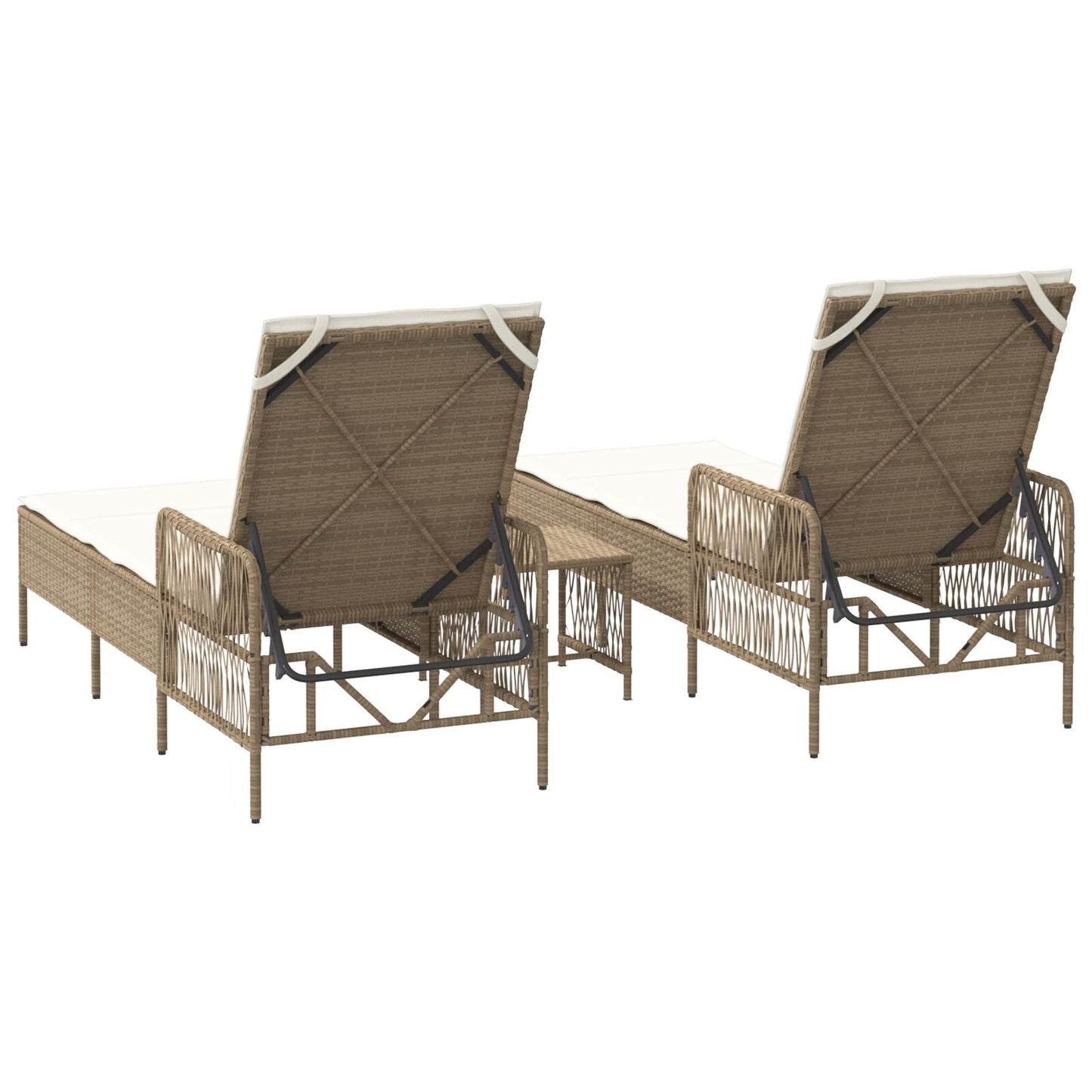 vidaXL Sonnenliegen-Set Set von 3 Beige und Cremeweiß PE Rattan, Metall