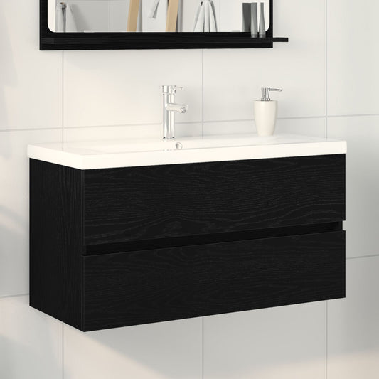 vidaXL Waschbeckenunterschrank mit integriertem Waschbecken aus schwarzer Eiche Holzwerkstoff, vidaXL Waschbeckenunterschrank Schwarze Eiche 90x38,5x45 cm Holzwerkstoff