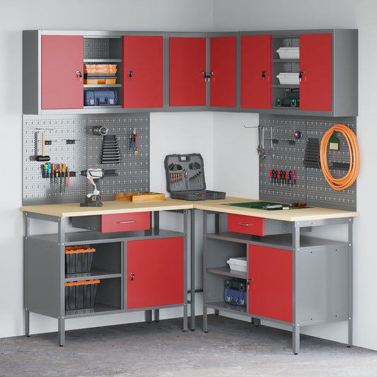vidaXL 10-teiliges Werkzeuglager-Set aus rotem Holz und Metall