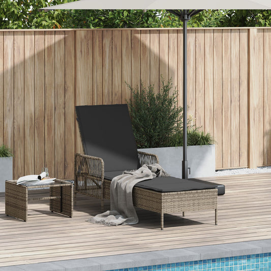 vidaXL Sonnenliege Grau und Dunkelgrau PE Rattan 157 x 55 x 92 cm