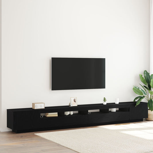 vidaXL TV-Schrank mit LED-Lichtern in Schwarz und Eiche, 300x35x40 cm, Holzwerkstoff