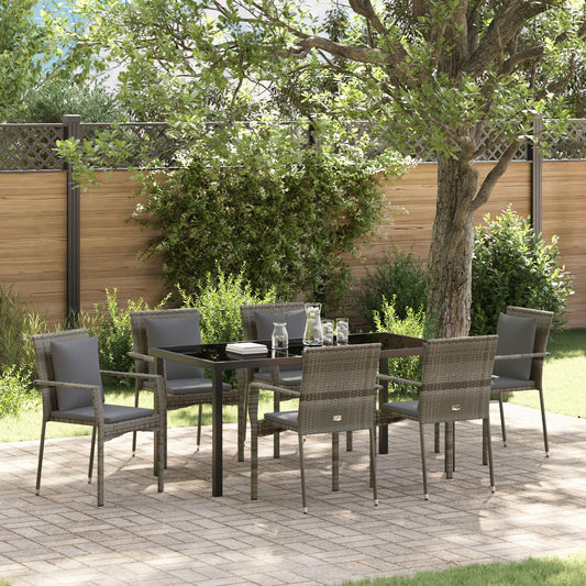 vidaXL 7-teiliges Garten-Essset mit Kissen Grau Poly-Rattan