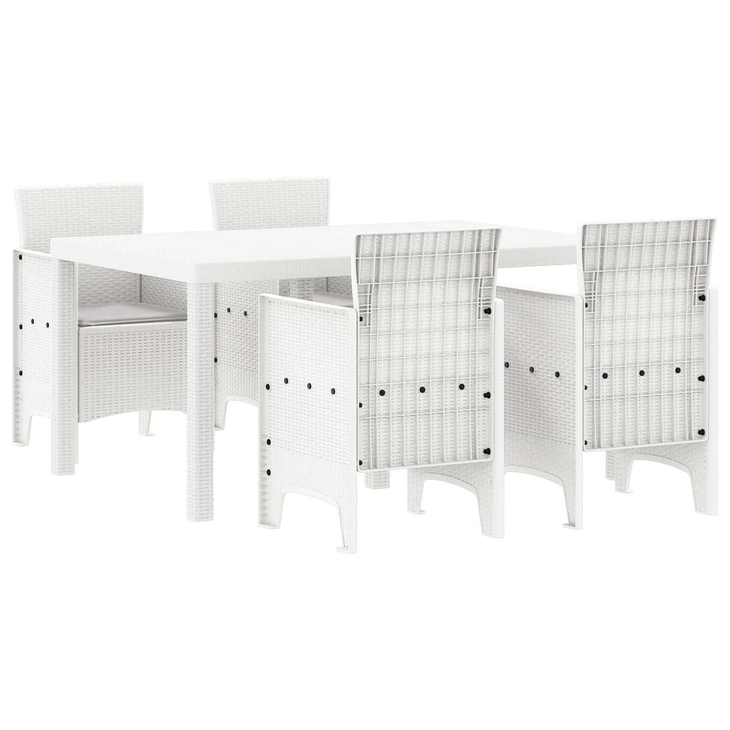 vidaXL 5-teiliges Garten Essset mit Kissen Weiß Poly Rattan