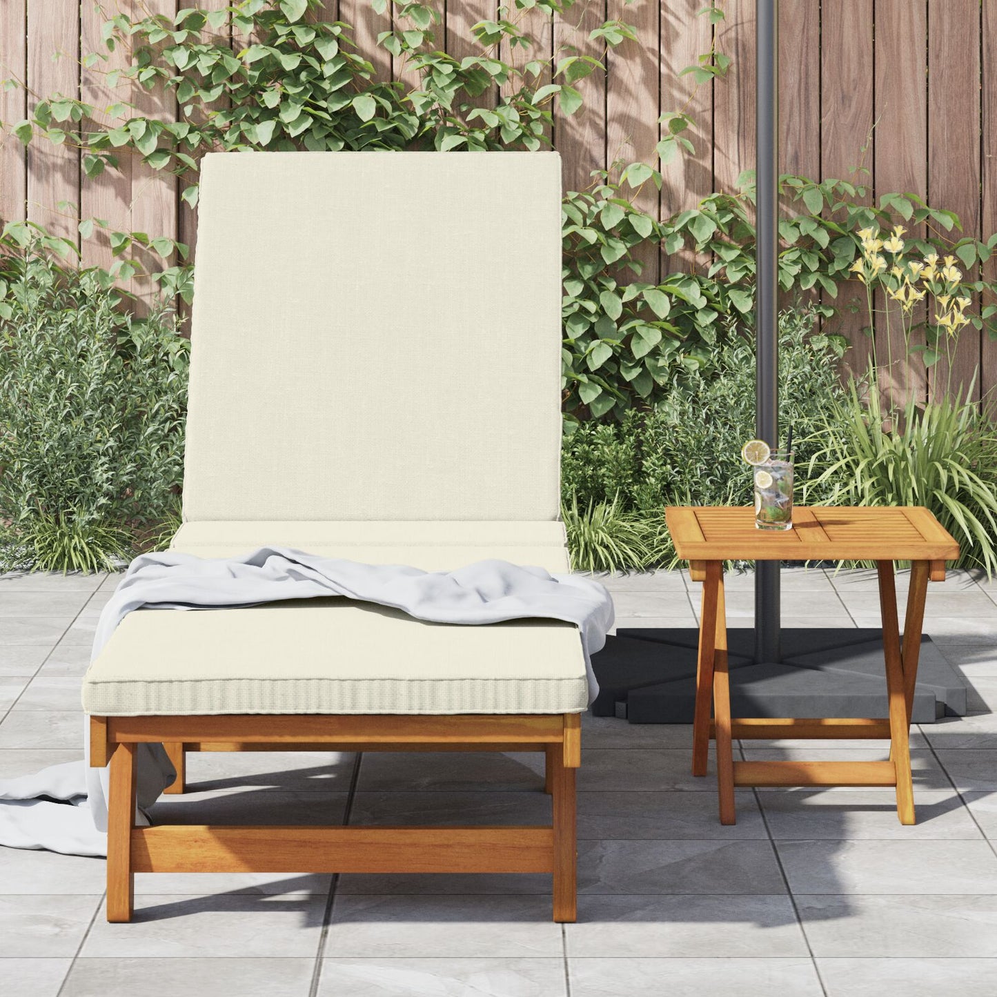 vidaXL Rollbare Sonnenliege mit Tisch und Kissen aus massivem Akazienholz