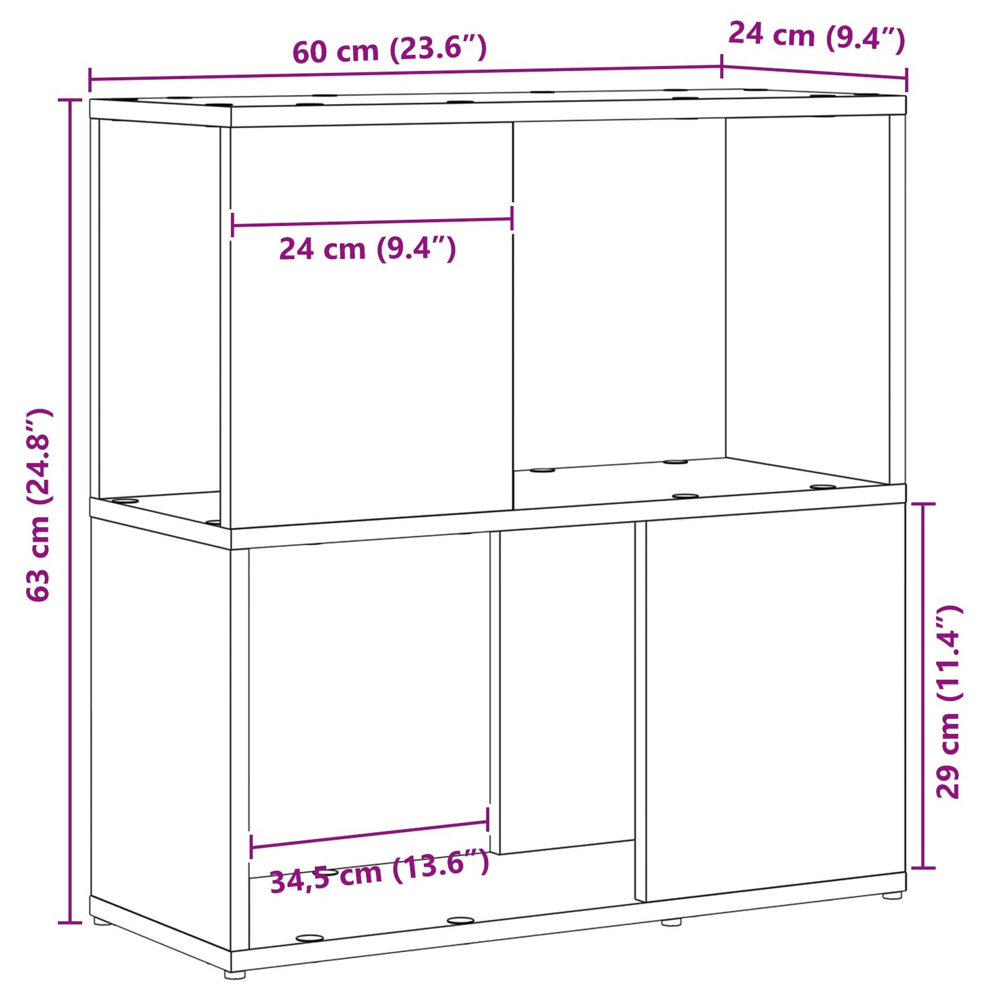 vidaXL Bücherregal Schwarz Eiche 60x24x63 cm Holzwerkstoff