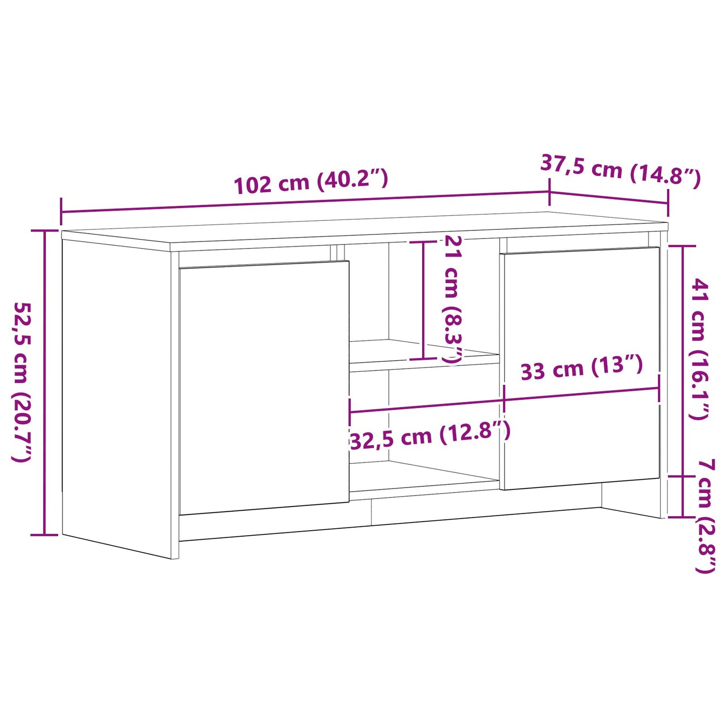 vidaXL TV-Schrank Schwarz Eiche 102x37,5x52,5 cm Holzwerkstoff