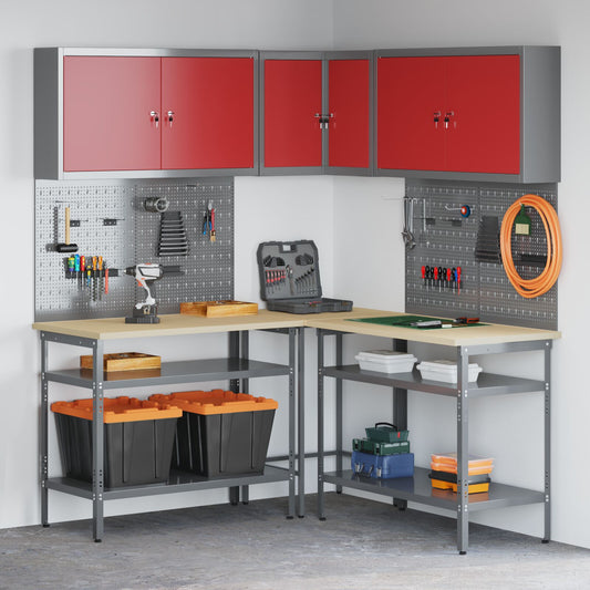 vidaXL 10-teiliges Werkzeugaufbewahrungstisch-Set in Rot aus Holzwerkstoff und Metall