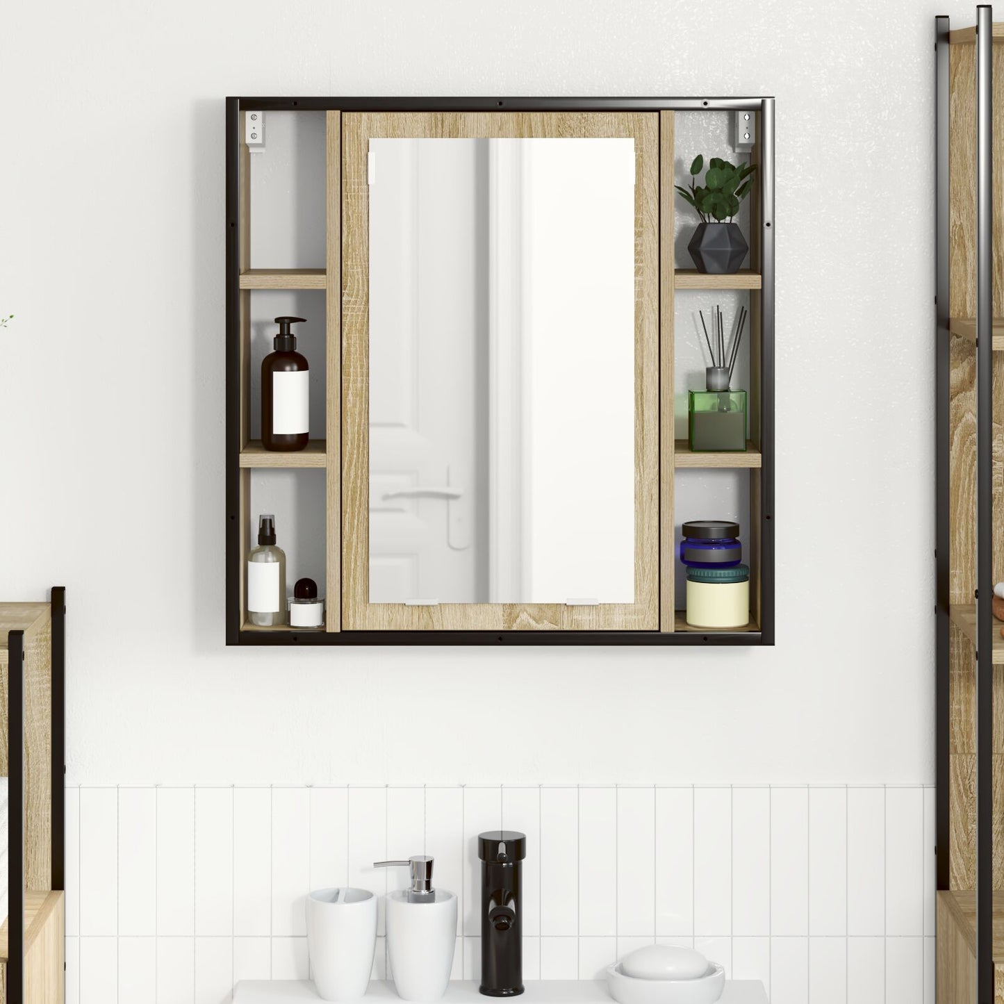 vidaXL Badezimmer Waschbecken Licht Eiche Spanplatte Medium Aufbewahrung