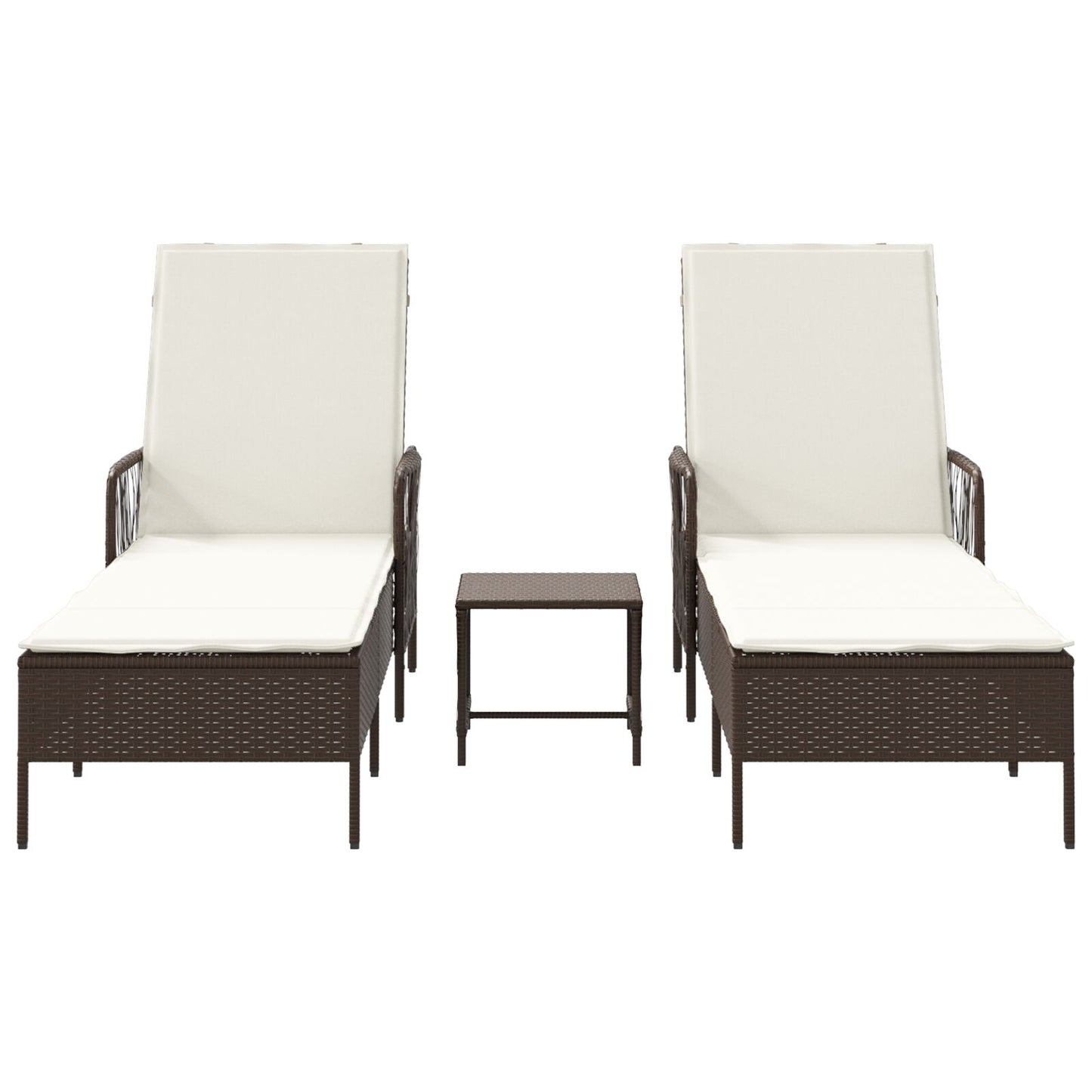 vidaXL Sonnenliege Set 3-teilig Braun und cremeweiß PE Rattan, Metall