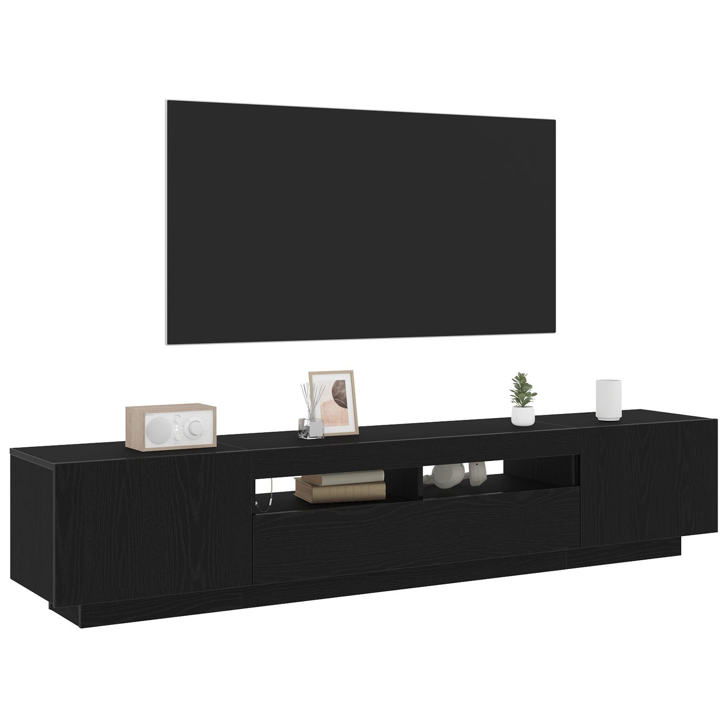 vidaXL TV-Schrank mit LED-Licht in Schwarz und Eiche 200x35x40 cm aus Holzwerkstoff