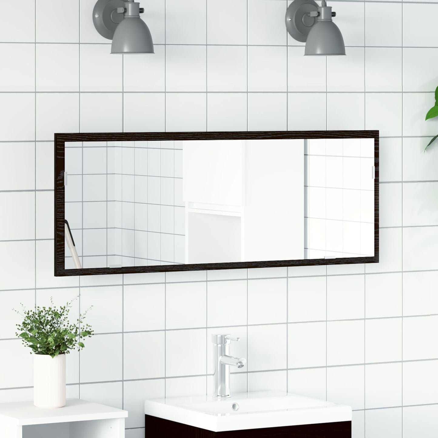 vidaXL LED Badspiegel Schwarz Eiche 100x8,5x37 cm Ingenieurholz
