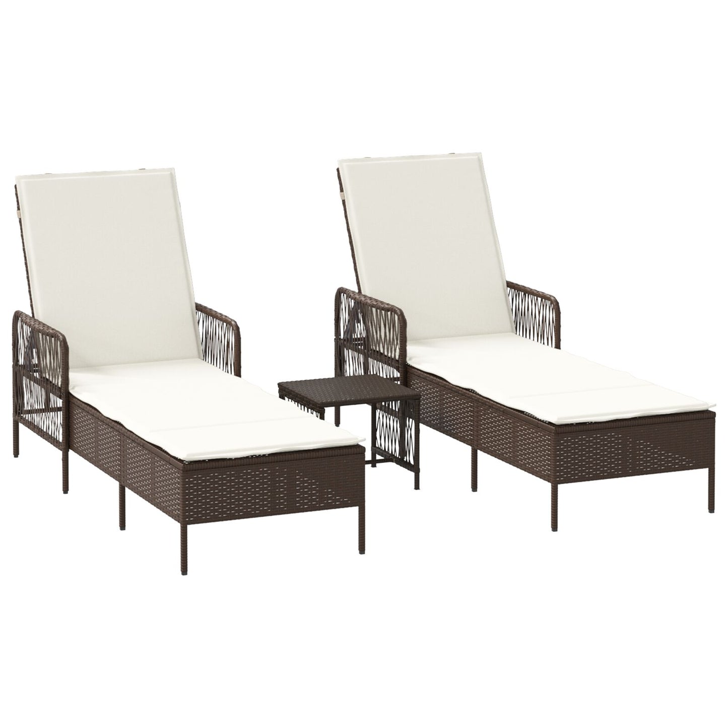vidaXL Sonnenliege Set 3-teilig Braun und cremeweiß PE Rattan, Metall