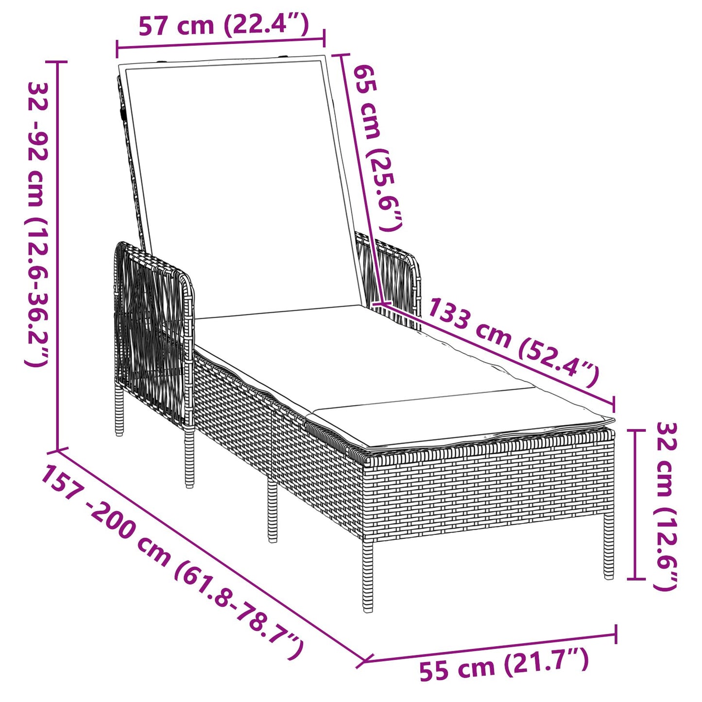 vidaXL Sonnenliege Set 3-teilig Braun und cremeweiß PE Rattan, Metall