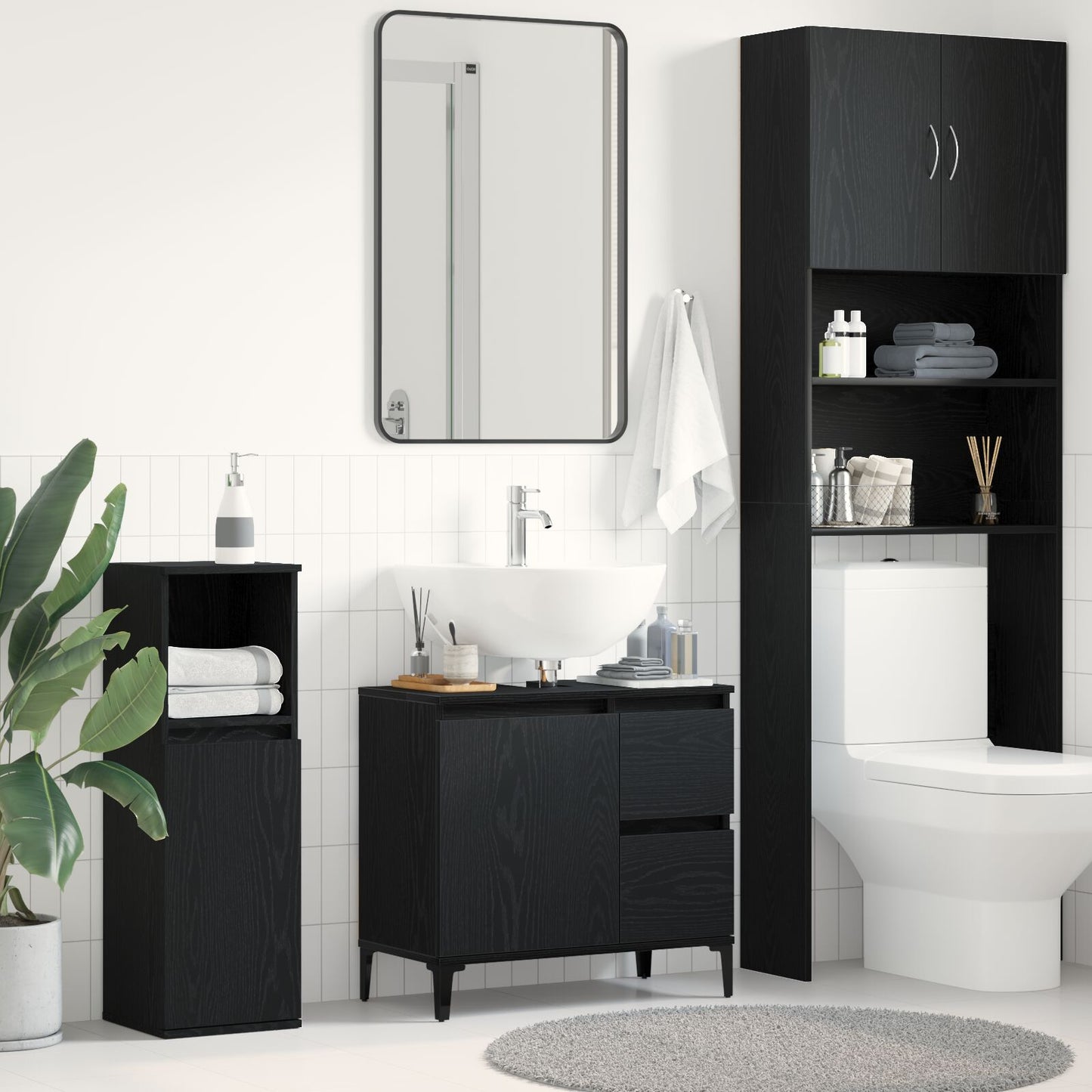 vidaXL Waschschrank Schwarz Eiche 65x33x60 cm Holzwerkstoff