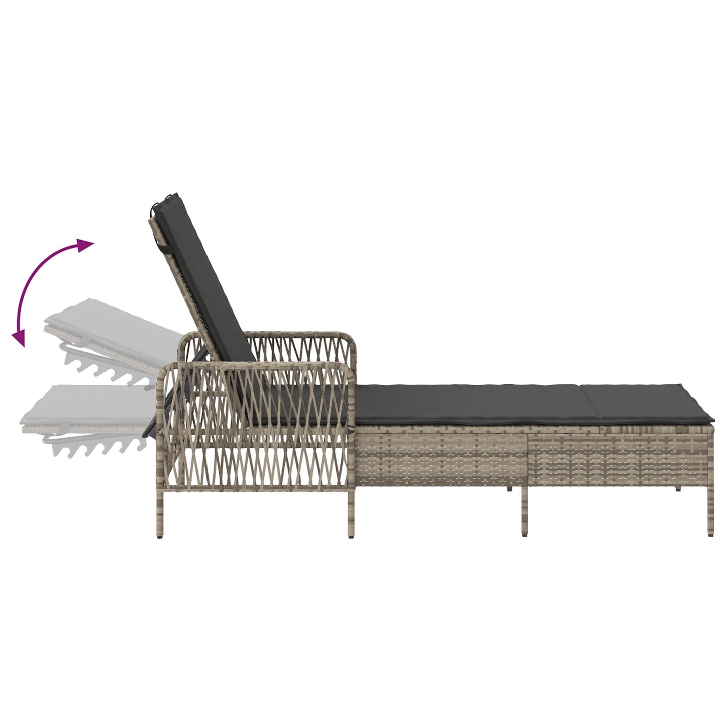vidaXL Sonnenliege Set von 3 Hellgrau und Dunkelgrau PE-Rattan, Metall