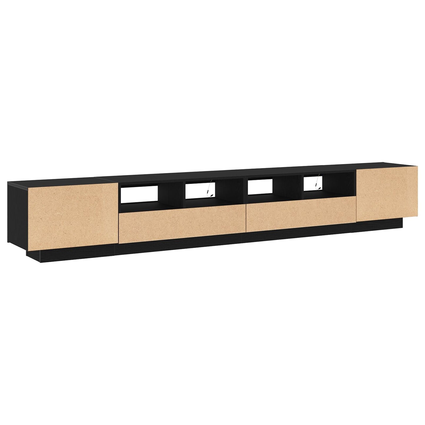 vidaXL TV-Schrank mit LED-Leuchten, schwarz, Eiche, 260x35x40 cm, Holzwerkstoff