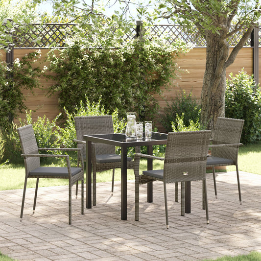 vidaXL 5-teiliges Garten-Esszimmer-Set mit Kissen Grau Poly-Rattan
