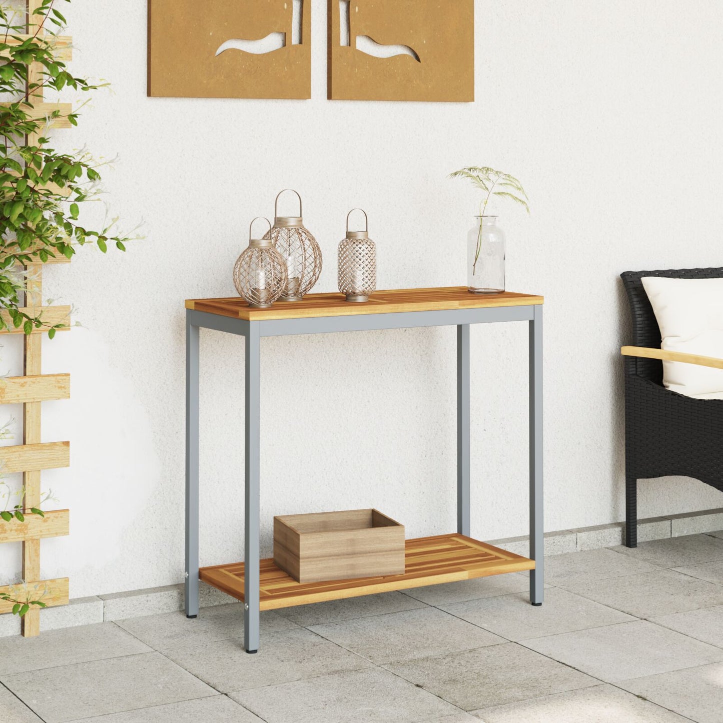 vidaXL Gartentisch Natur & Grau 35x80x75 cm Massivholz und Stahl