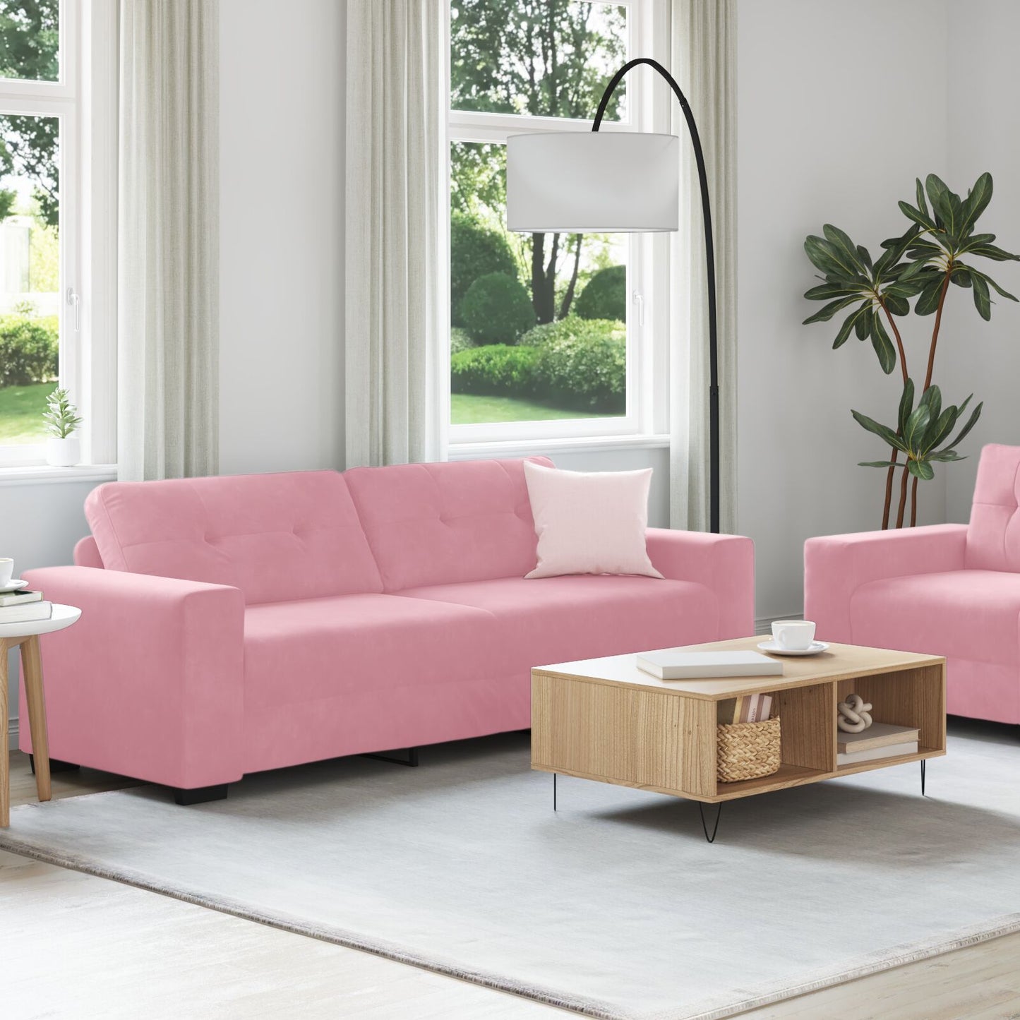 vidaXL 2-teilige Sofagarnitur mit Kissen in Rosa Samt