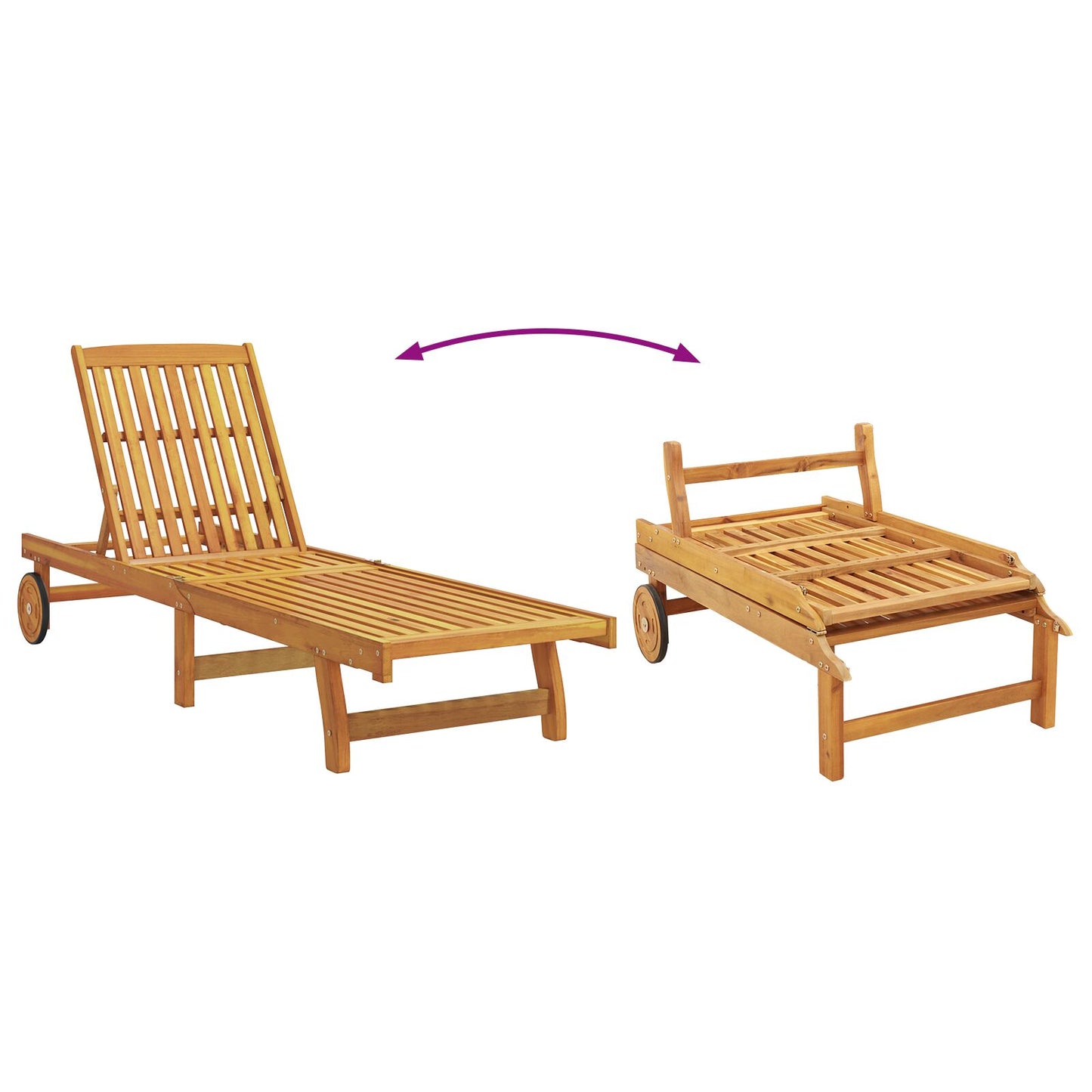 vidaXL Sonnenliegen 2er Set mit Rädern und Kissen aus robustem Akazienholz