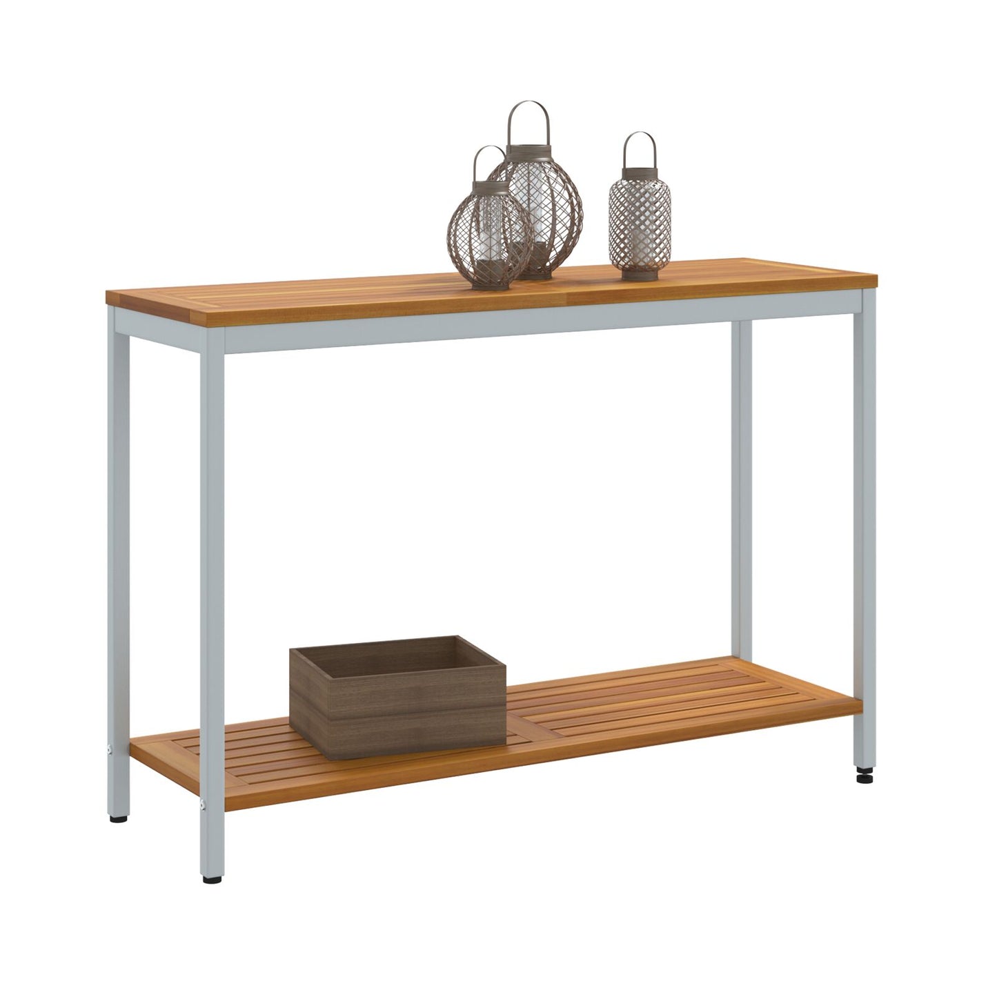 vidaXL Gartentisch Natur & Grau 35x110x75 cm aus Massivholz und Stahl