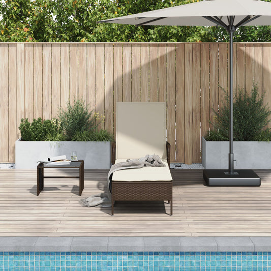 vidaXL Sonnenliege Braun und creme weiß PE Rattan 157 x 55 x 92 cm
