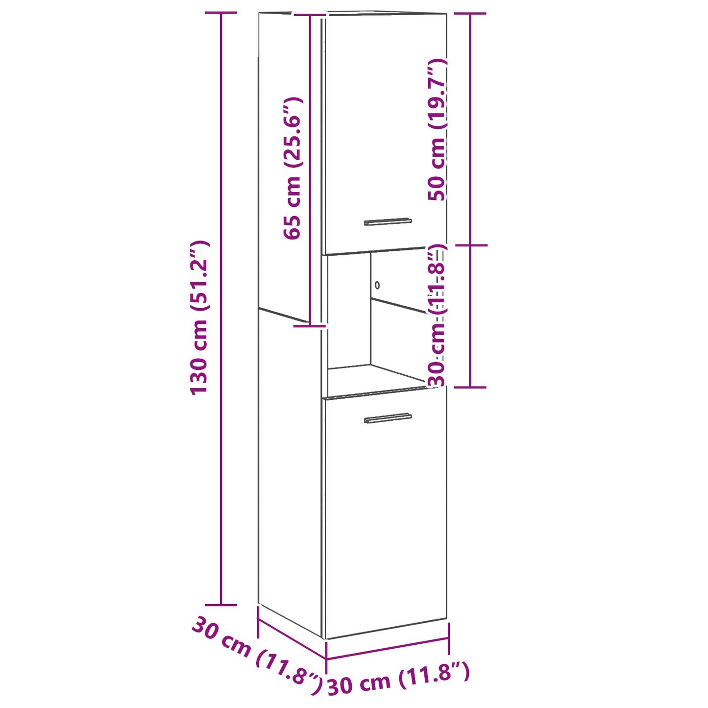 vidaXL Badezimmer Wandschrank Schwarz Eiche 30x30x130 cm aus Ingenieurholz