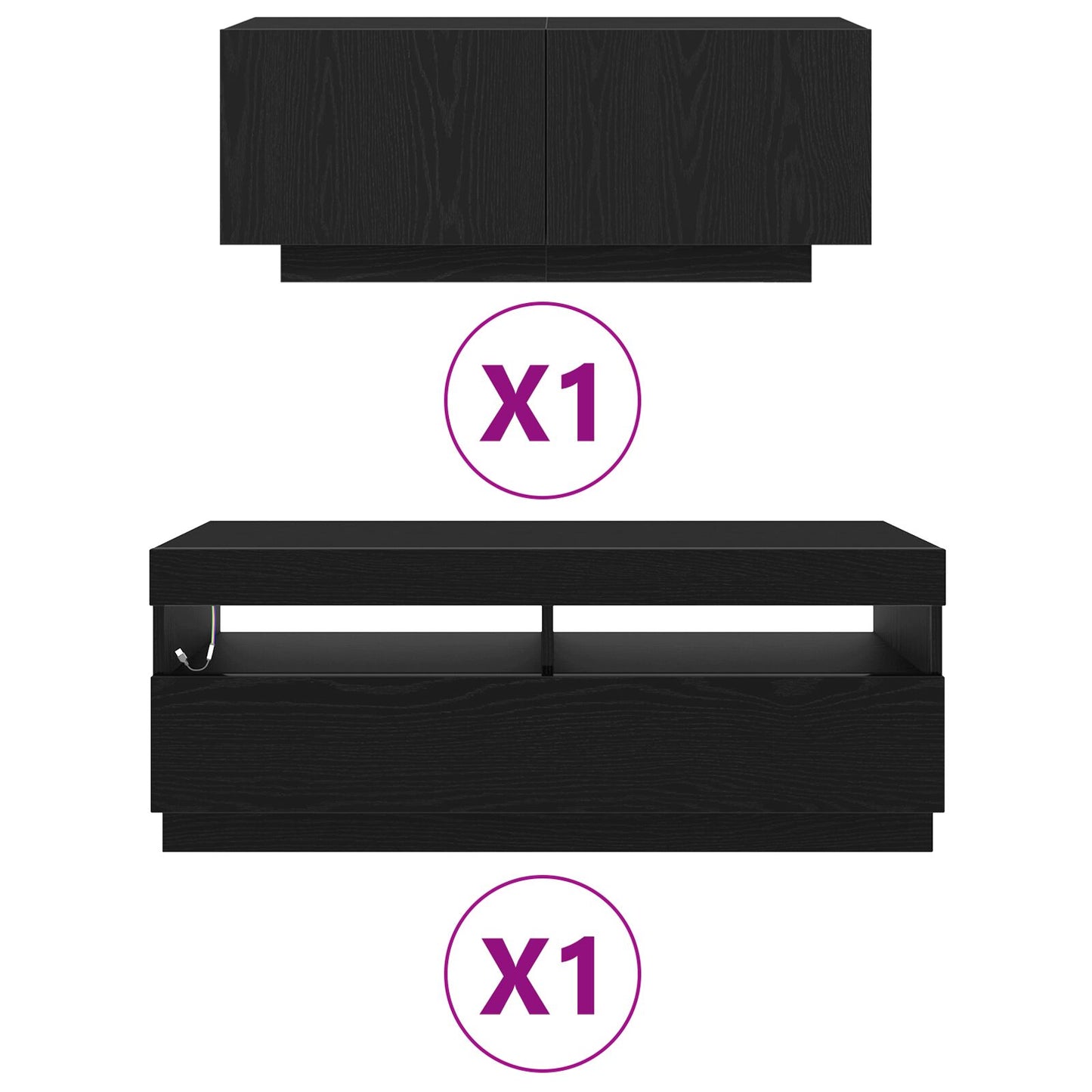 vidaXL TV-Schrank mit LED-Licht in Schwarz und Eiche 200x35x40 cm aus Holzwerkstoff