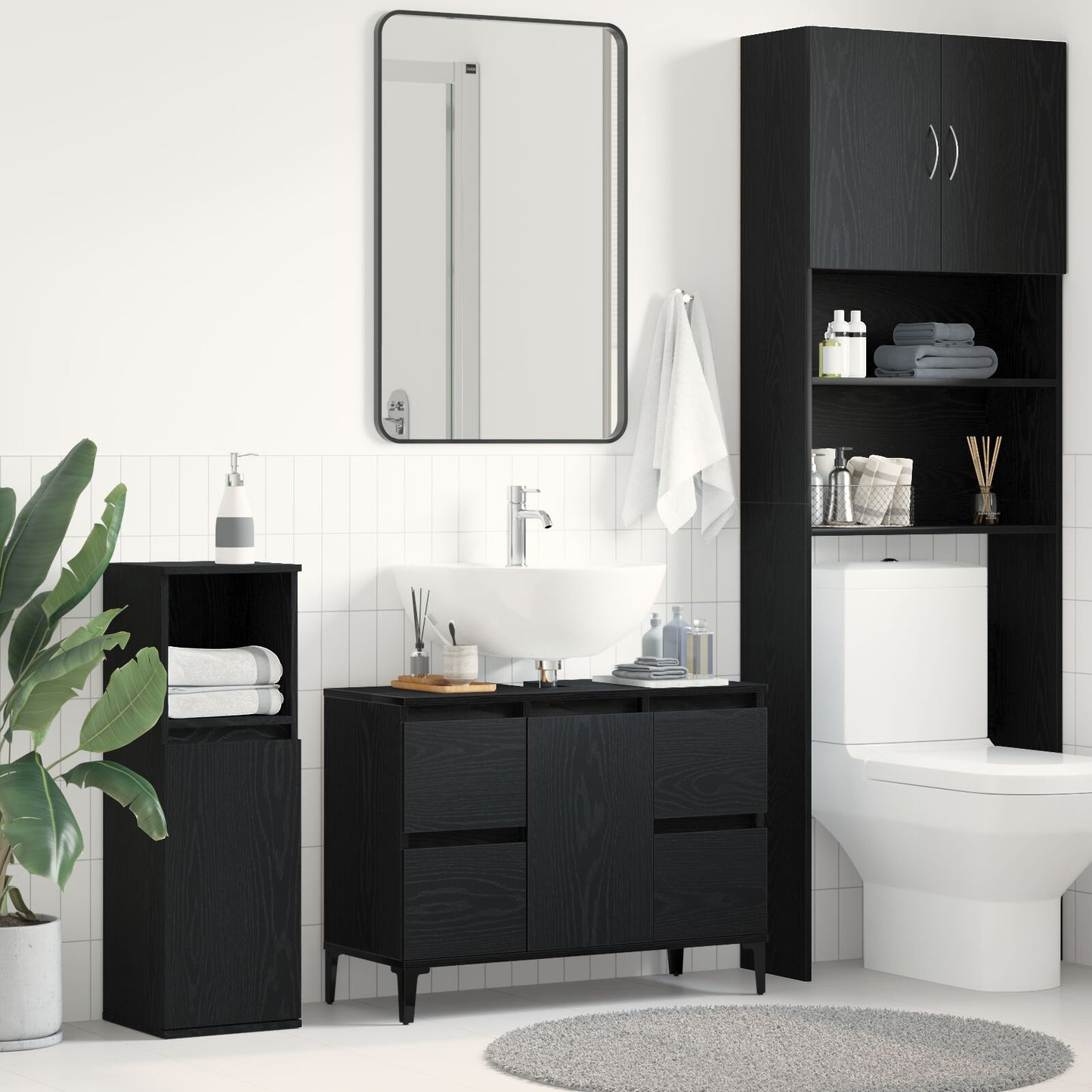 vidaXL Waschbeckenunterschrank im Badezimmer – Schwarz Eiche 80x33x60 cm aus Holzwerkstoff