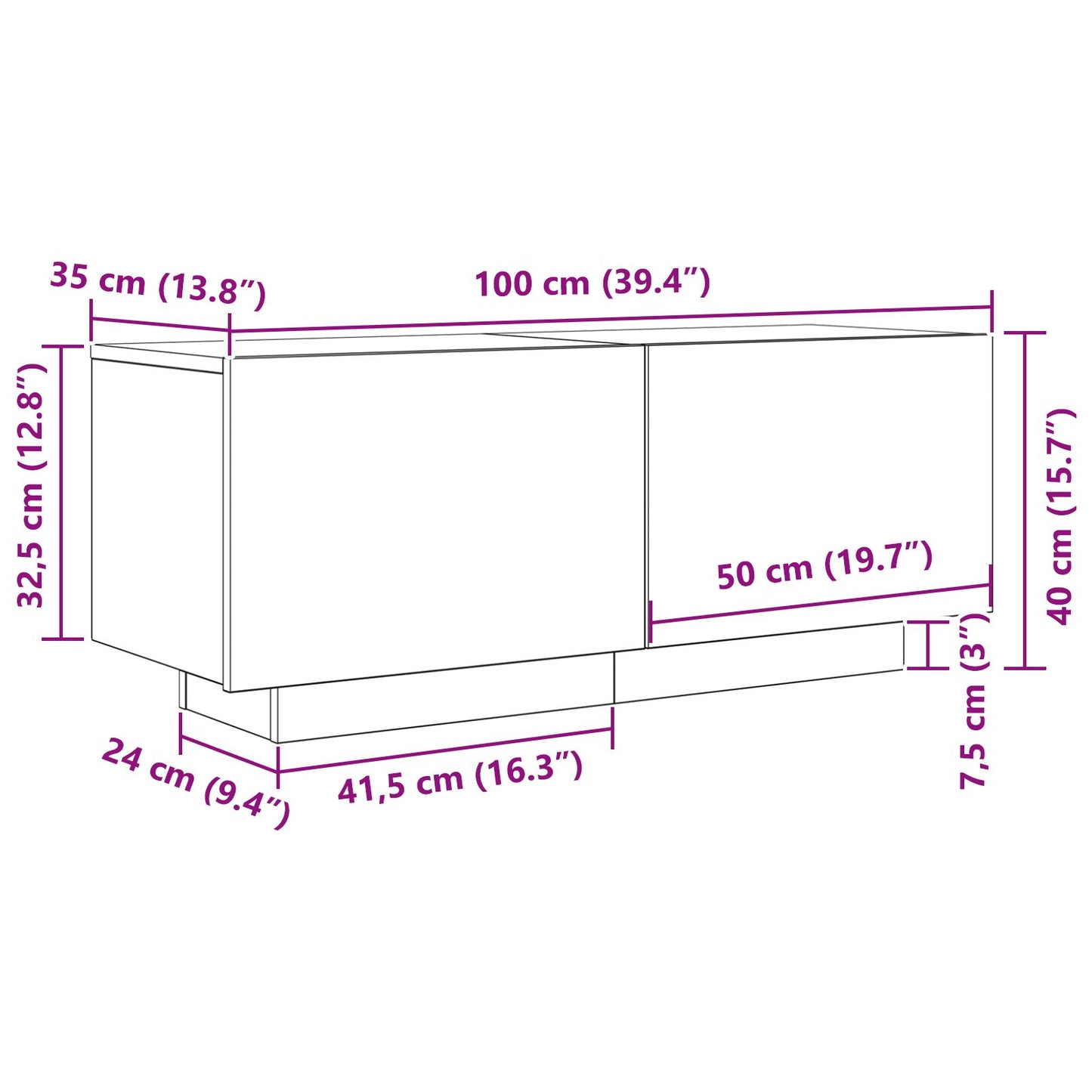 vidaXL TV-Regal Schwarz Eiche 100x35x40 cm Holzwerkstoff
