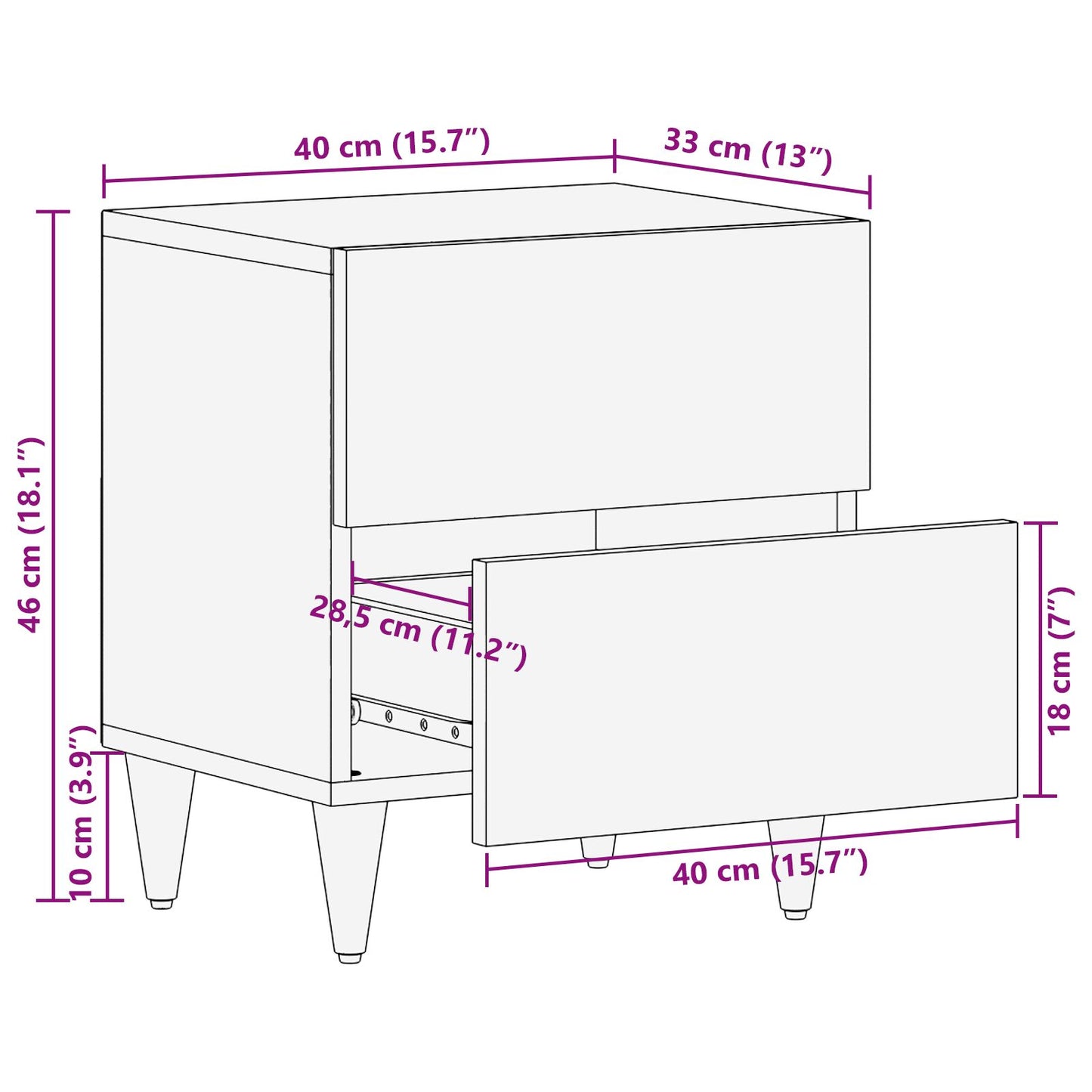 vidaXL Nachttisch Honigbraun Solides Sheeshamholz 40 x 33 x 46 cm