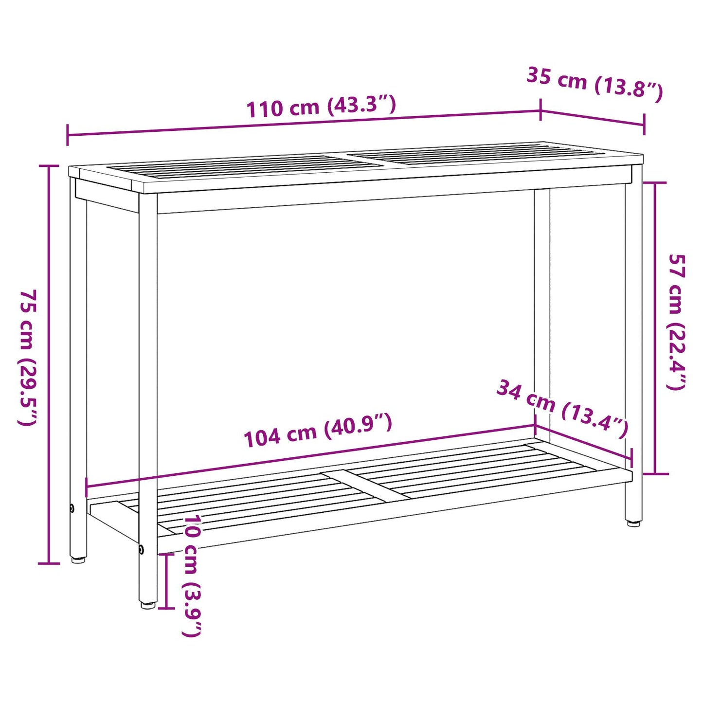 vidaXL Gartentisch Natur & Grau 35x110x75 cm aus Massivholz und Stahl